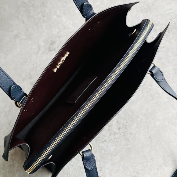 Authentic Coach Tatum Carryall Bag in Midnight / Oxblood / Gold Hardware - Picture 7 of 12